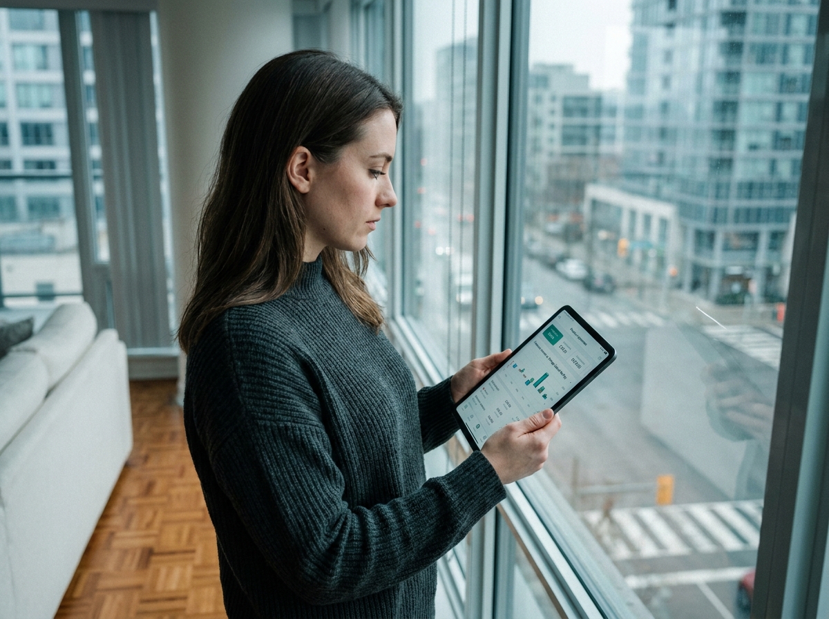 Jeune freelance debout tenant une tablette affichant un simulateur de revenus en portage salarial