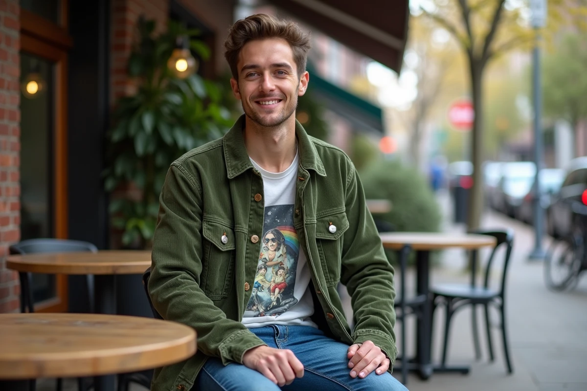 Jeune homme détendu assis en terrasse de café